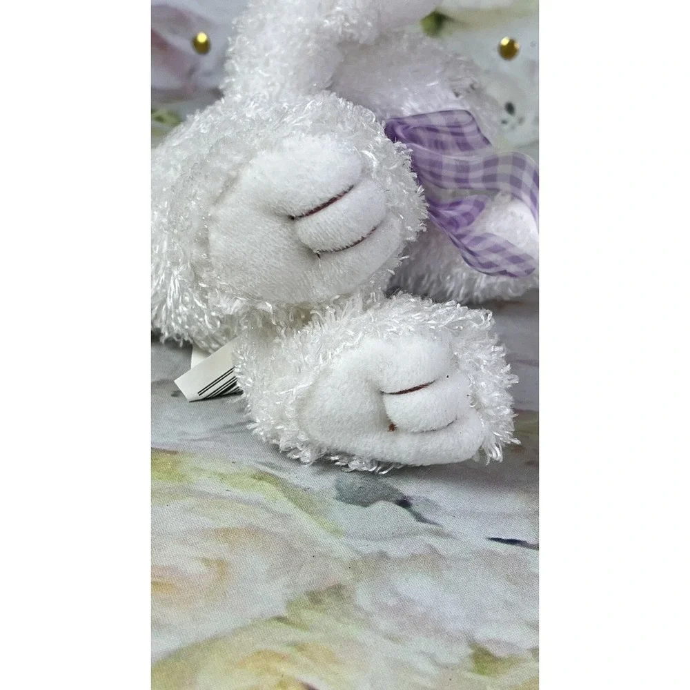 Walmart White Rabbit Plush Stuffed Animal Toy Purple Ribbon Sitting